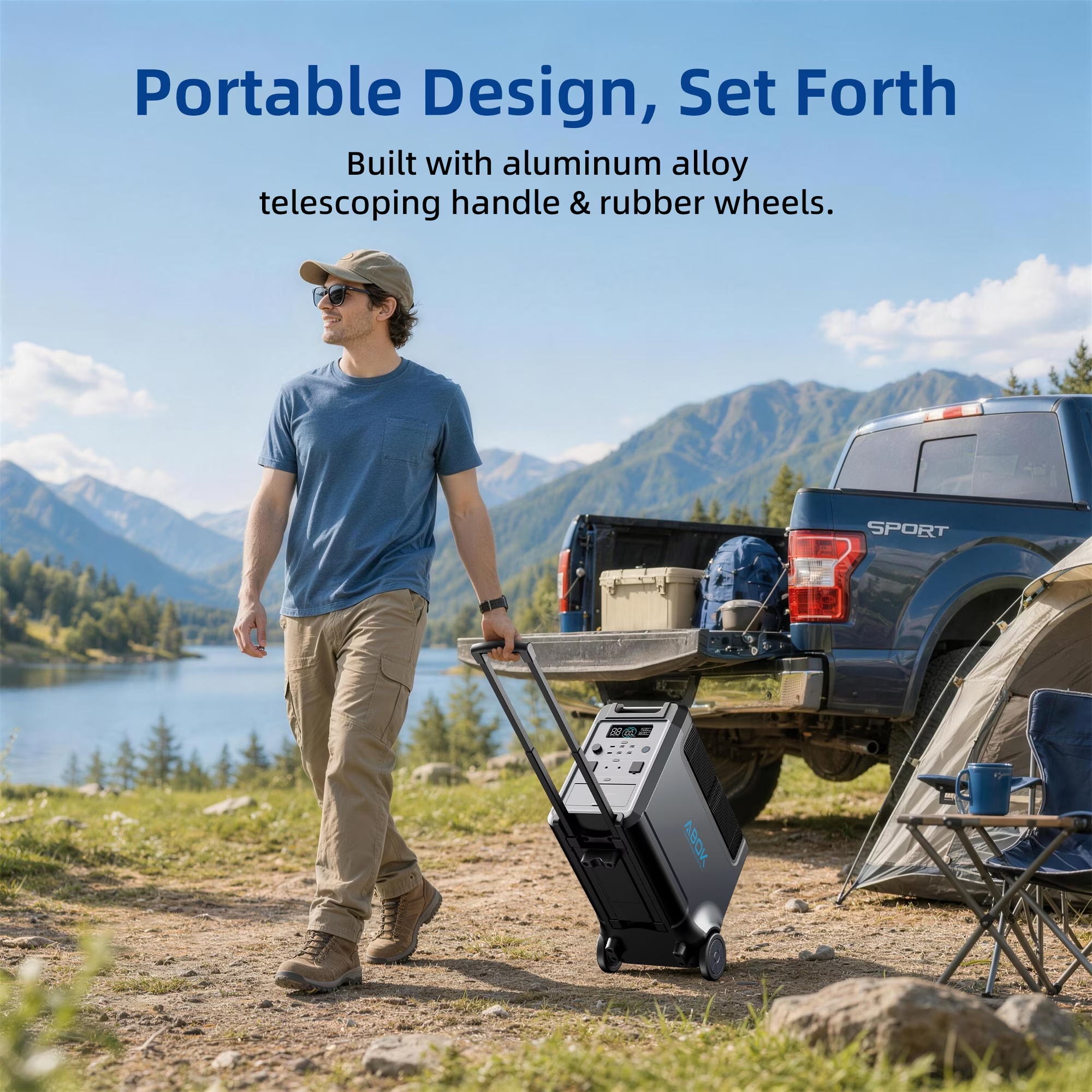 ABOK Powerhouse being wheeled through a campsite