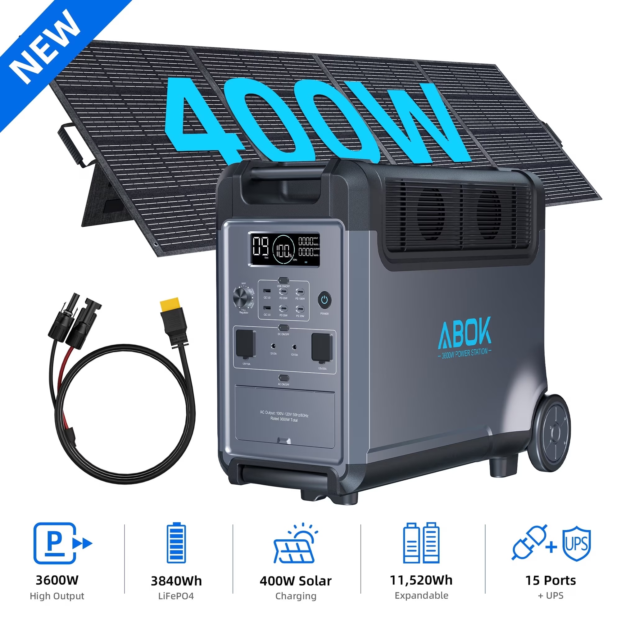 ABOK Powerhouse power station with 400W solar panel